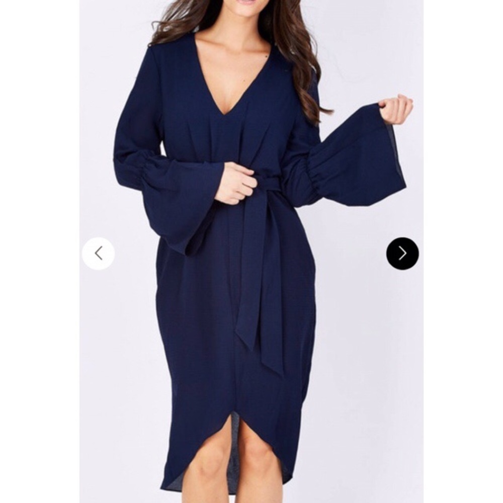 NWT WISH Navy Blue Cyrus Dress Sz S Bell Sleeve